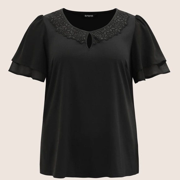 BloomChic Plus Size 2XL Stretchy Woven Cut Out Lace Patchwork Blouse us18-20 - Picture 7 of 9